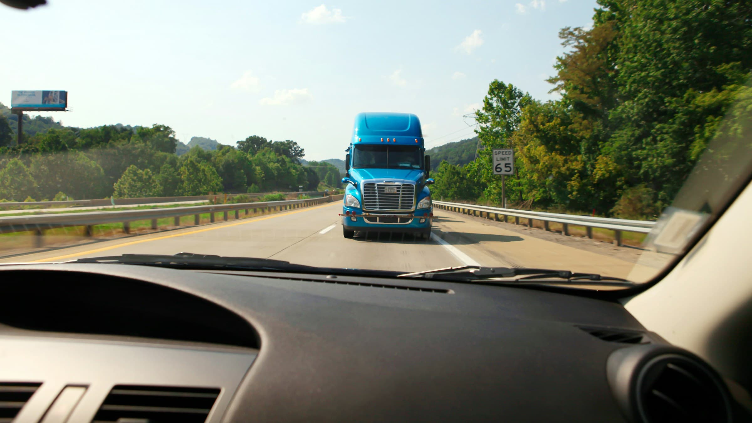 A semi-truck on a U.S. interstate highway